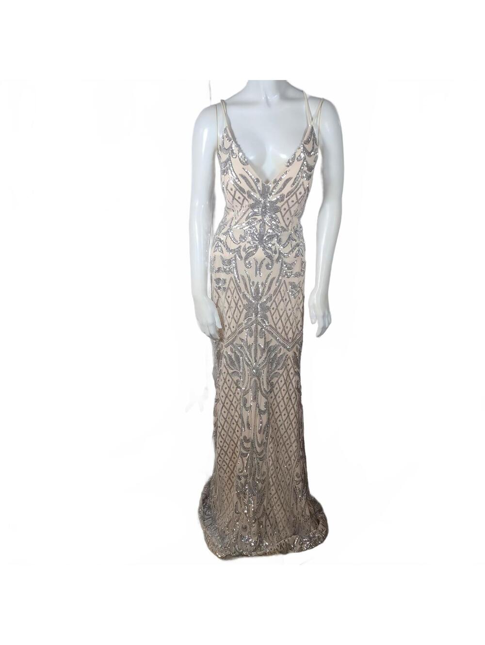 Windsor Ginger Embellished Sequin Long Evening Dress with Lace-Up Back - Picture 3 of 8
